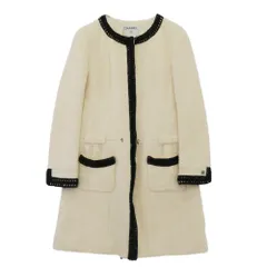 CHANEL シャネル P16295V08789 ココマーク付き ノーカラー モヘア混 ツイード ワンピース オフホワイト系 40【中古】のサムネイル