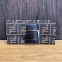 429 美品FENDI ズッカ FFロゴ キャンバス フラップ ロングウォレット