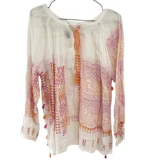   ANTIK BATIK  アンティックバティック　コットン長袖ブラウス　チュニック　フリンジ　オレンジ系　レディース　Mサイズ【MAN16】のサムネイル