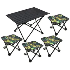 折りたたみスツール4脚＆テーブル1個台セット アウトドア用 収納袋付き コンパクト軽量 釣り キャンプ BBQ 旅行 ハイキング用 楓の紋のサムネイル