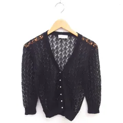 バーニーズニューヨーク BARNEYS NEW YORK カーディガン ニット 透け編み モヘヤ ウール混 長袖 黒 ブラック /TTのサムネイル