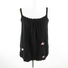 シンシアローリー CYNTHIA ROWLEY ニットキャミソール 刺繍 黒 2 *T837のサムネイル