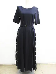 BLUE LABEL CRESTBRIDGE ブルーレーベルクレストブリッジ  ワンピース チェック切替ワンピース ウエストベルト付 サイズ38 ネイビー 青系 綿100％ 日本製 L0002-0618-53