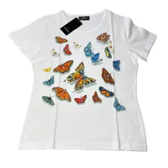 JIM THOMPSON ジムトンプソン 半袖Tシャツ L ホワイト 白 蝶 バタフライ Butterfly プリント コットン100％ レディース タイシルク アートT タグ付きのサムネイル