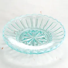 廣田硝子　雪の花　デザートトレー　ブルー　アンティークなスタイルの厚手ガラス食器　昔懐かしいレトロな喫茶店の雰囲気　日本製のサムネイル
