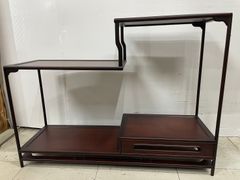 和風 飾り棚 茶棚 違い棚 竹節彫り 木製 アンティーク レトロ 収納棚