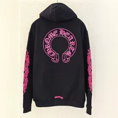 XXL CHROME HEARTS クロムハーツ ホースシュー（ホースシュー） ピンク ロゴ フードジップアップ ブラック B1220C260のサムネイル