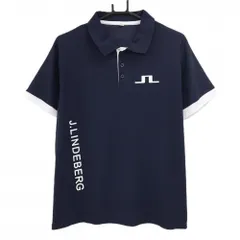 【美品】ジェイリンドバーグ 半袖ポロシャツ ネイビー×白 サイド英字ロゴ メンズ L ゴルフウェア J．LINDEBERGのサムネイル