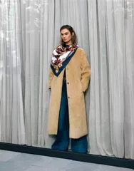 エイソス レディース アウター コート ASOS DESIGN collarless bonded faux fur coat in cookie Biscuitのサムネイル