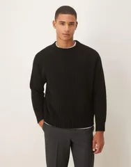 エイソス メンズ アウター ニット・セーター リブ ウール セーター ニット ASOS DESIGN oversized heavyweight knit wool blend ribbed sweaのサムネイル