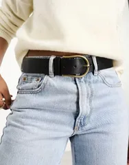 エイソス レディース アクセサリー ベルト ジーンズ ASOS DESIGN half moon waist and hip jeans belt Black ブラックのサムネイル