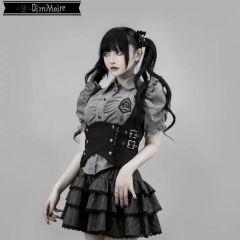 学園ブラウス+ジレset チャーム付きフリルミニスカート Gray Black