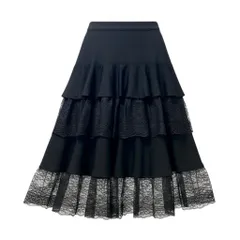4f18 VALENTINO ヴァレンティノ ニットフリルスカート レースデザイン イタリア製 40/4サイズ ブラック ウール100％ レディース 女性用u02tのサムネイル