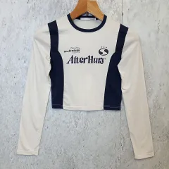 by munir バイムニール ストリート スポーティーレタリングTシャツ クロップド丈 スリムフィット ホワイト ネイビー Fサイズ ◎_〇□のサムネイル