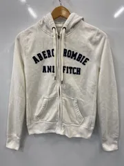 P39⚫︎Abercrombie&Fitch⚫︎アバクロンビー&フィッチ⚫︎パーカー⚫︎長袖⚫︎フード付き⚫︎アップリケ(ワッペンロゴ)⚫︎レディース⚫︎size M⚫︎白×紺