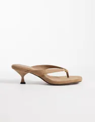 エイソス レディース シューズ サンダル スエード ヒール ASOS DESIGN Havana flip flop kitten heel sandals in taupe suedette Tauのサムネイル