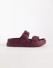 エイソス レディース シューズ サンダル ASOS DESIGN Finn flatform double buckle slides Burgundy バーガンディのサムネイル