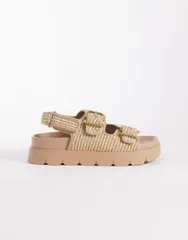 エイソス レディース シューズ サンダル ASOS DESIGN Filter chunky footbed sandals with double buckle inatural raffia Naのサムネイル