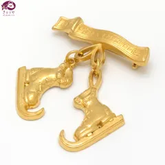 HERMES エルメス スケートシューズ モチーフ ブローチ 縦約5.15㎝ ゴールドトーンメタル 13.37g LES FETES EN HERMES/エルメスの祝祭 アンティーク ヴィンテージのサムネイル
