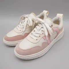 新品同様 FERRAGAMO フェラガモ S DANIA ガンチーニ スエード × レザー スニーカー レースアップ ローカット ホワイト×ピンク系 サイズ6.5 約24cm レディースのサムネイル