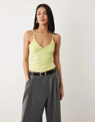 エイソス レディース トップス シャツ フリル ASOS DESIGN slinky ruffle detailing cami top Green グリーンのサムネイル