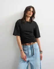 トップショップ レディース トップス Tシャツ Topshop drawstring detail Tshirt Black ブラックのサムネイル