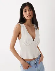 エイソス レディース トップス タンクトップ リネン ホルター ASOS DESIGN linen blend halter top inatural Naturalのサムネイル