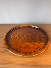 茶道具 けやき 欅 天然木 丸盆 茶盆 くりぬき盆 漆器 漆塗り 厚手 高級