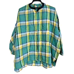 伊太利屋 イタリヤ レディース シャツブラウス チェック柄 グリーン系 麻100％ 11サイズ J6のサムネイル