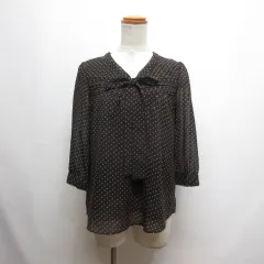エフデ ef-de 美品 ドット柄 ボウタイ リボン シフォン ブラウス 9 茶 ダークブラウン カットソー 七分袖 裏地付きのサムネイル