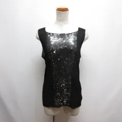 ヒロコビス HIROKO BIS スパンコール装飾 シアー リブ ニット ノースリーブ カットソー 13AB 黒 ブラックのサムネイル