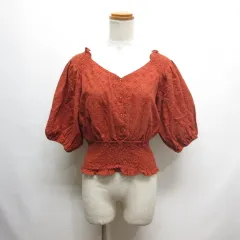 ダブルクローゼット w closet オフショルダー レース ブラウス F オレンジブラウン テラコッタ 五分袖 パフスリーブ コットンのサムネイル