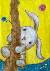 高野マナブ 原画｜[赤セーターのウサギ] Drawing A4 アクリル 一点物