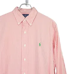 (174) ラルフローレン ストライプ長袖シャツ L XL相当 オレンジ 白 ポロ カスタムフィット CUSTOM FIT ボタンダウンシャツ 刺繍ロゴ ピンストライプ カジュアルシャツ アメカジのサムネイル