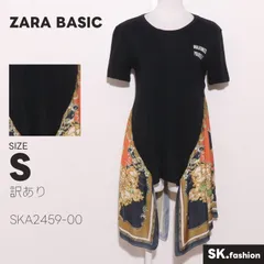 訳あり ZARA BASIC トップス Tシャツ　半袖　スカーフ柄　異素材　英字　プリント　コットン100％のサムネイル