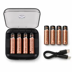 [레드 세일] AA 충전식 배터리, 8개 세트, USB 충전기 포함, 1.5V 리튬 이온 배터리, 동시 충전 4개, 투명 커버 포함, 보관 케이스 타입, 리모컨, 장난감, 마우스, 손전등