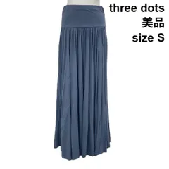◇ 美品 スリードッツ three dots アシンメトリーロングスカート  マキシ丈 ギャザー ゴム仕様 濃紺 綿 S ７号 レディース S6F487のサムネイル