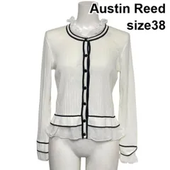 ◇ オースチンリード Austin Reed ニットカーディガン 長袖 フリル クルーネック ビジューボタン 白 黒 綿混 38 M 9号 レディース S6F497のサムネイル