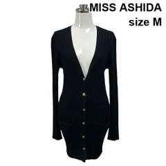 ◆ ミスアシダ MISS ASHIDA リブニットロングカーディガン 長袖 Vネック リブ編み メタルボタン 黒 M 9号 レディース S6F536のサムネイル