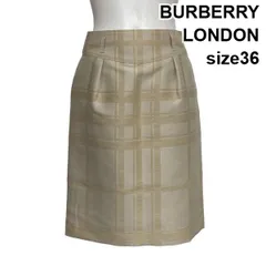 ◇ バーバリーロンドン BURBERRY LONDON ひざ丈スカート ペンシルスカート メガチェック柄 ベージュ 綿混 36 S 7号 レディース S6F540