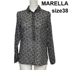 ◇ マレーラ MARELLA プルオーバーシャツ ブラウス 長袖 フラワープリント シアー 黒 白 コットン100％ 38 M 9号 レディース S6F537のサムネイル