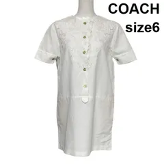 ◇ コーチ COACH シャツドレス チュニック 半袖 レース 花柄 刺繍 プルオーバー 白 コットン リネン 6 M～L 9～11号 レディース S6F544のサムネイル
