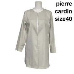 ◇ ピエールカルダン pierre cardin ノーカラージャケット ブルゾン 長袖 ハーフコート丈 グレージュ 綿混 40 L 11号 レディース S6F548のサムネイル