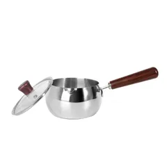 IMEEA 片手鍋 16cm ミルクパン 小鍋 注ぎ口付き ガラス蓋付き IH対応 1.2L SUS304ステンレス 味噌汁・離乳食・少量調理に 木製ハンドルのサムネイル