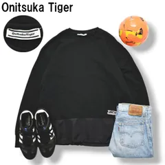 オニツカタイガー Onitsuka Tiger クルーネック スウェット トレーナー ナイロン 切替 パイル 裏地 ドローコード L ブラック スポーツ ストリート ビッグシルエット メンズのサムネイル