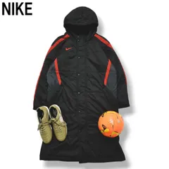 【極暖】 ナイキ NIKE 中綿 キルティング ベンチ コート ウィンドブレーカー ジャンパー スウッシュ ロゴ 裏起毛 L ブラック x レッド キッズ レディース ♪