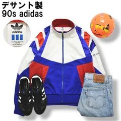 【デサント製】 90s ヴィンテージ アディダス adidas トラック ジャケット ジャージ ジップアップ スタンドカラー L トリコロール スポーツ ストリート カジュアル ウェア メンズのサムネイル