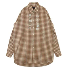 Stella McCartney ステラマッカートニー フラワー刺繍 ギンガムチェック 長袖 ロング シャツ ブラウン系 ホワイト系 38【美品】【中古】のサムネイル