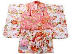 箱なし　七五三 3歳女の子 総柄 着物 8点セット 被布コート セット 白着物 fk-149のサムネイル