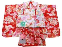 箱なし　七五三 3歳女の子 総柄 着物 8点セット 被布コートセット 赤着物 fk-152のサムネイル